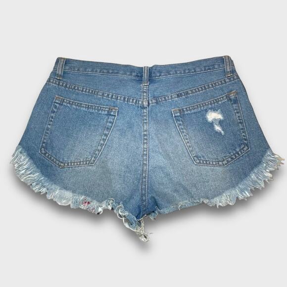 SIGNATURE8 HIGH RISE COUNTRY WESTERN FLANNEL DISTRESSED FESTIVAL DENIM SHORTS 8 - Picture 2 of 7